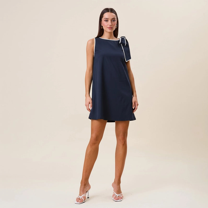 Navy Tie Shoulder Sleeveless Mini Dress