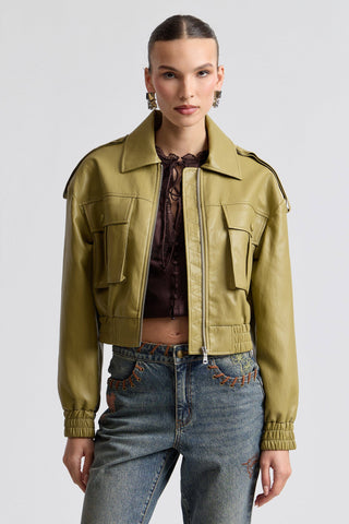 Oversized Strong Shoulder Faux Leather Bomber Jacket
