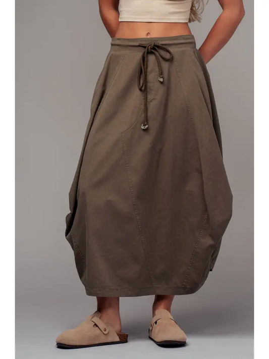 Balloon Hem Drawstring Maxi Skirt