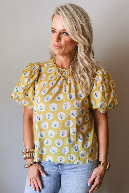 Yellow Floral Print Blouse