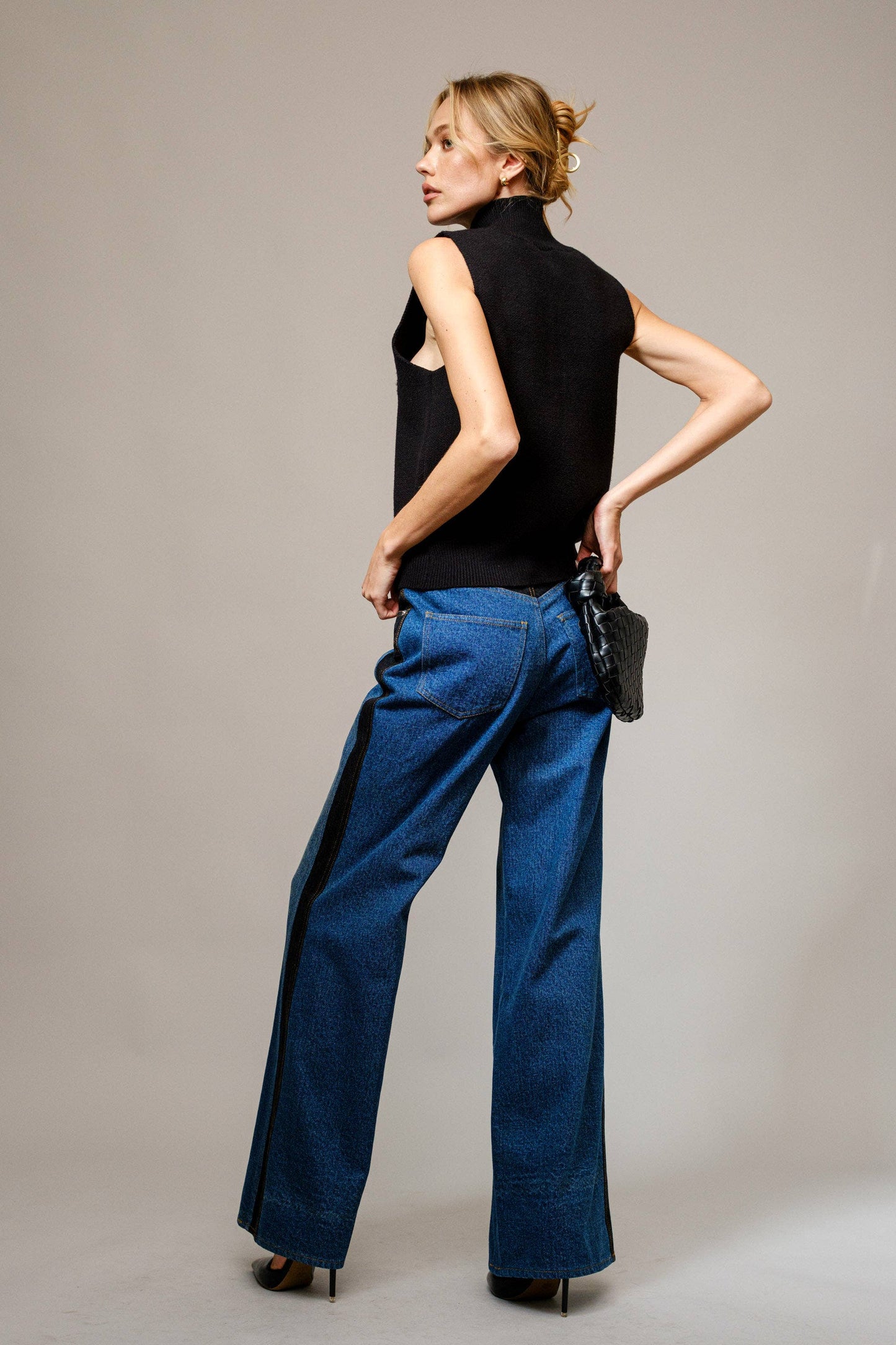 Western Two Tone Panel Wide Denim Jeans
