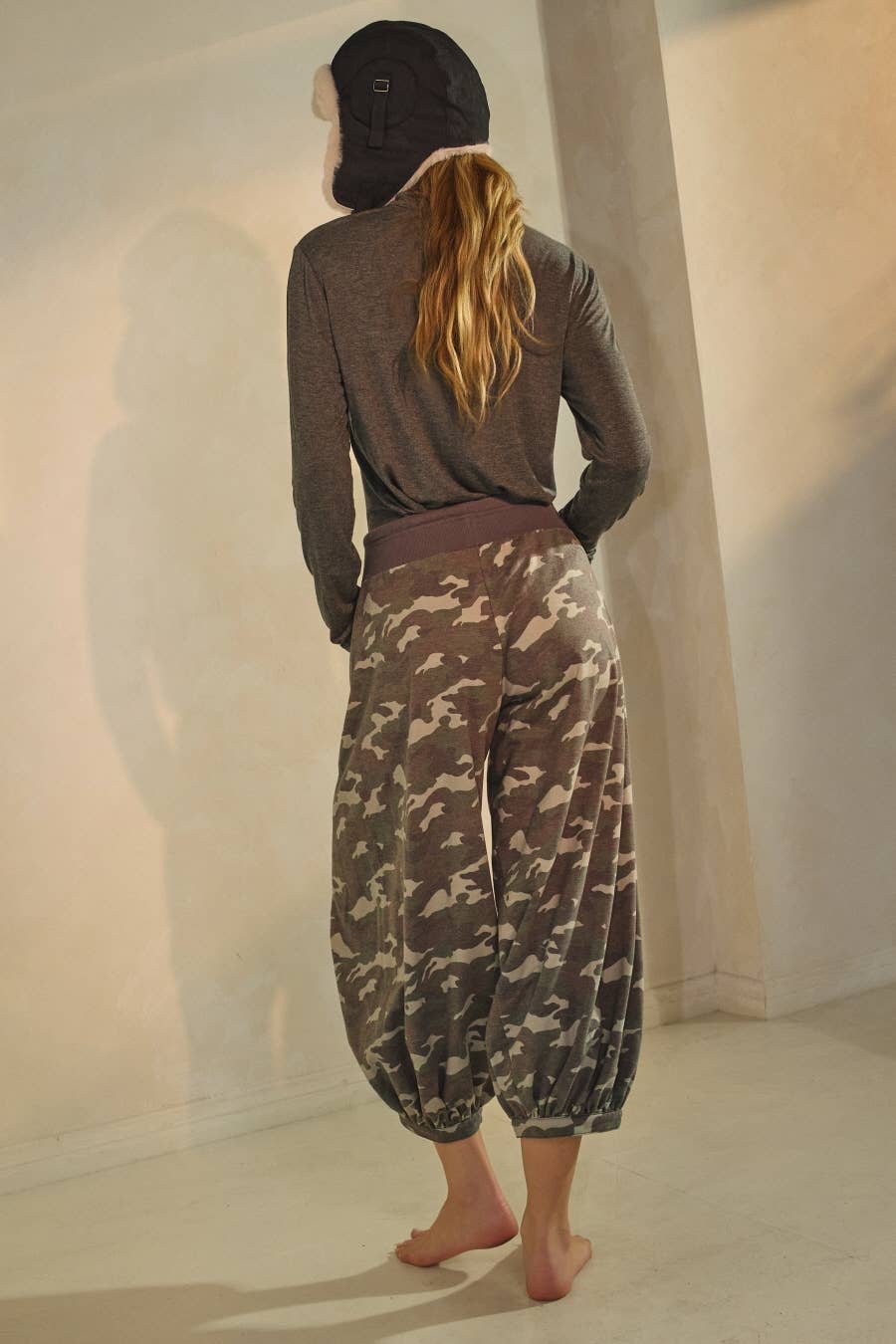 Acid Washed Camo Print Cropped Jogger Pants