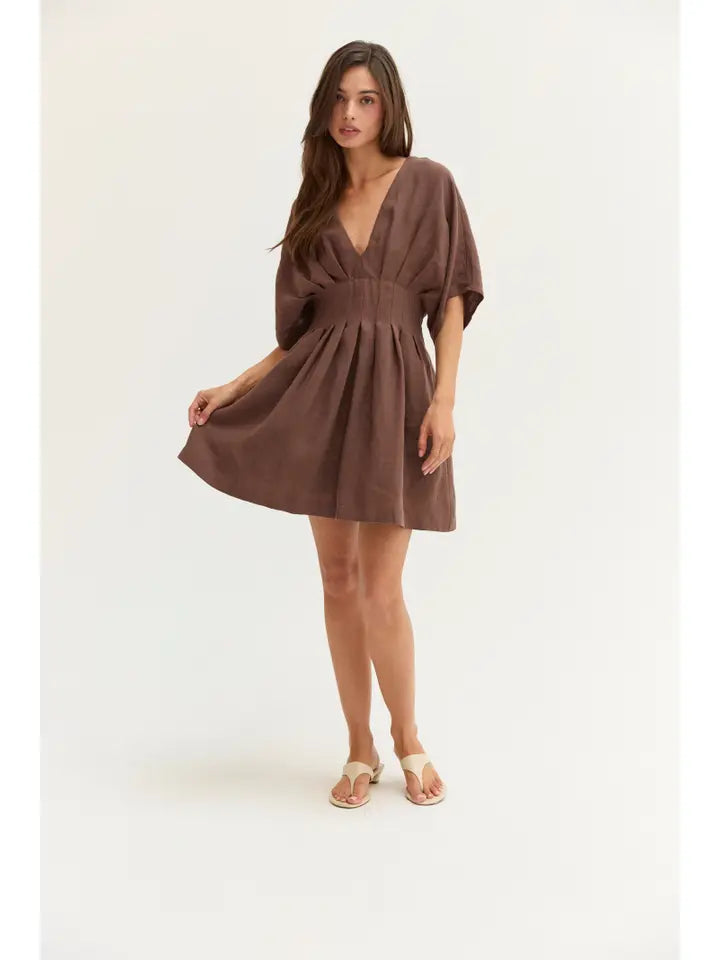 Thea Pleated Linen Mini Dress