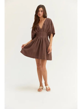 Thea Pleated Linen Mini Dress