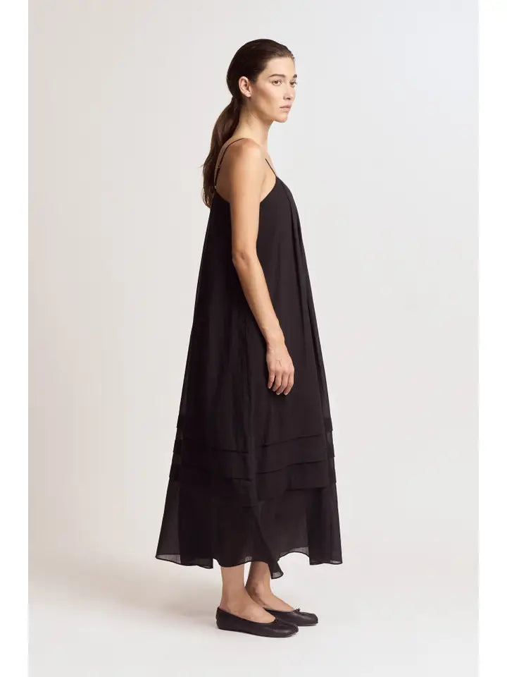 Pleated Cotton Maxi - Black