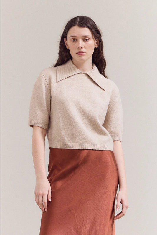 Irish Cream 3/4 Sleeve Collar Top