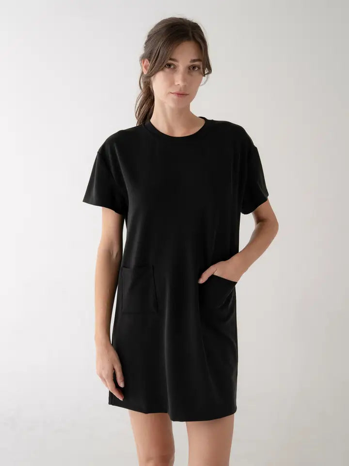 Short Sleeve T-Shirt Dress - Black