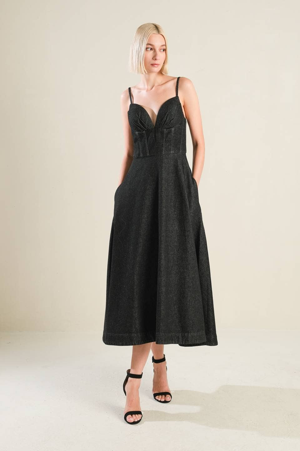 Black Denim Midi Dress