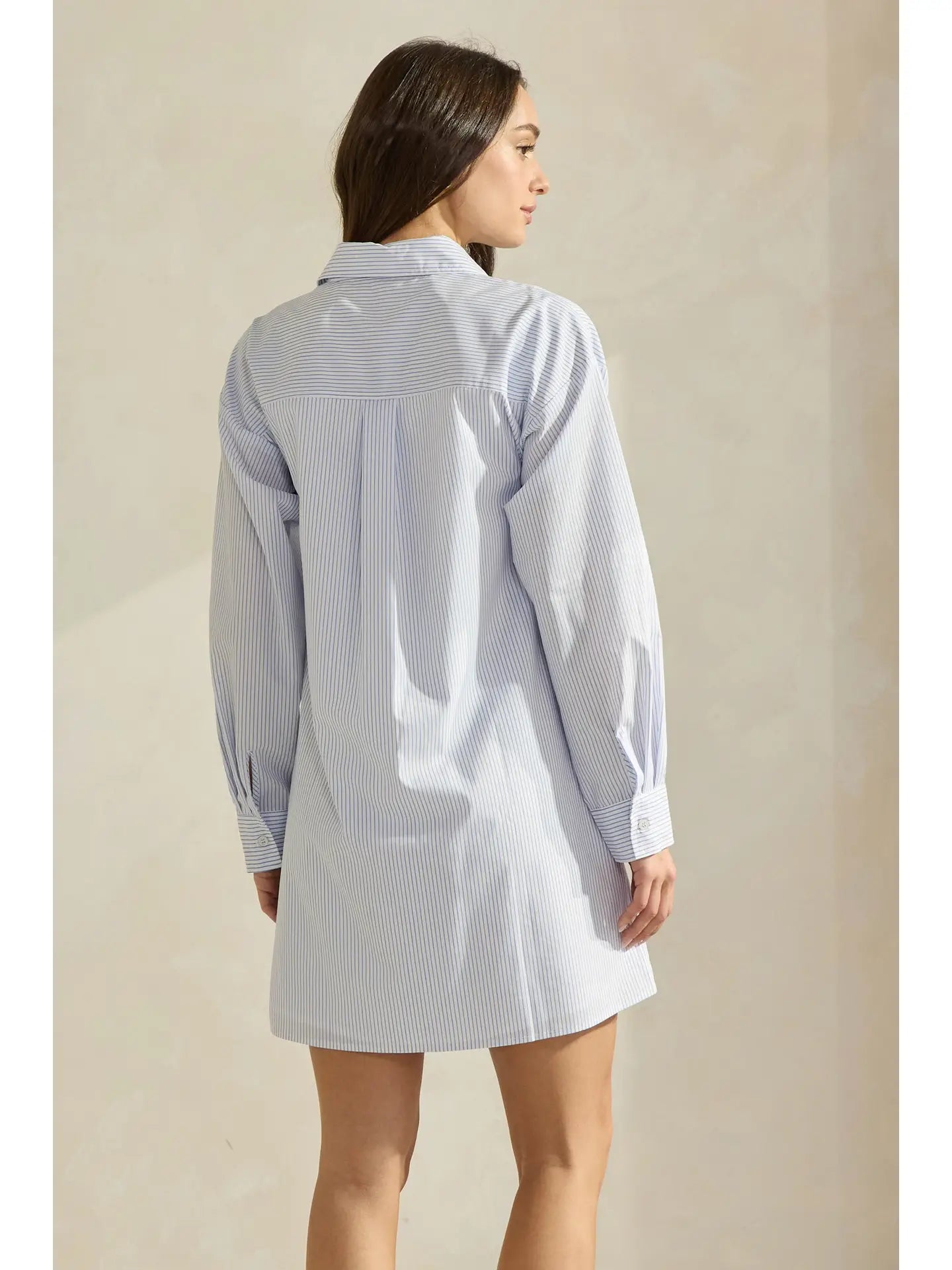 Blue & White Striped Mini Shirt Dress
