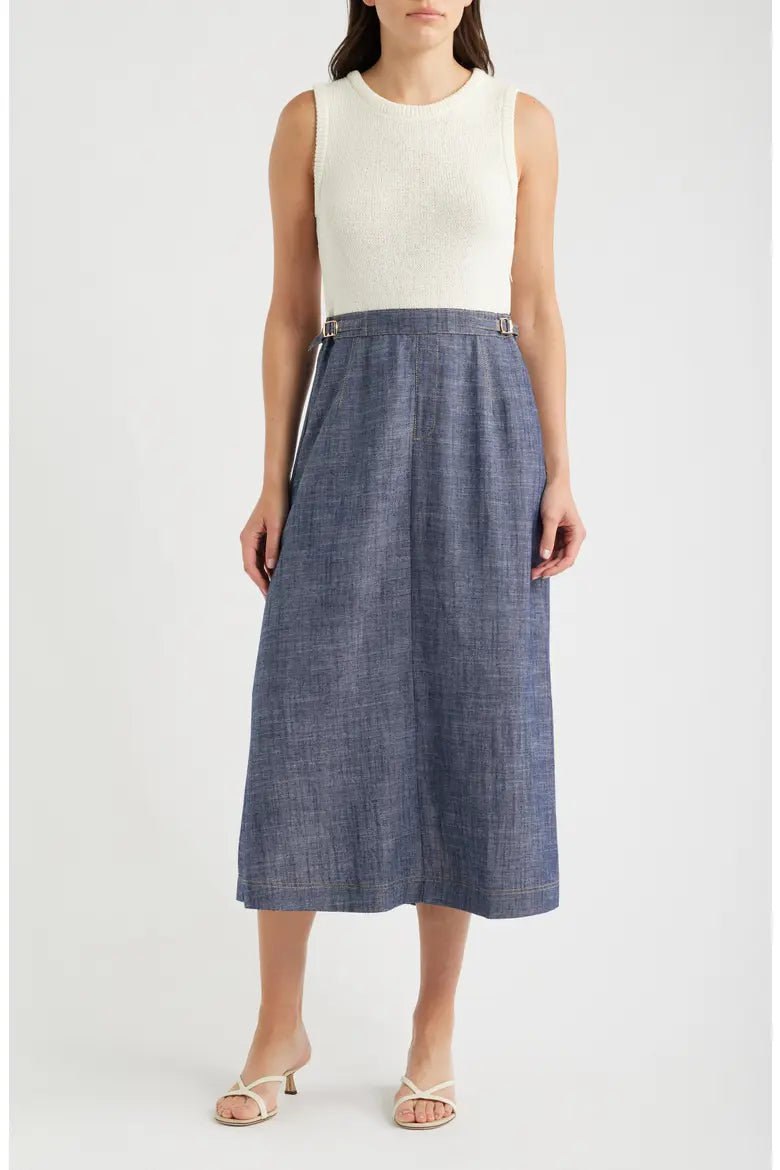 Cream Knit Top/Denim Skirt Twofer Dress
