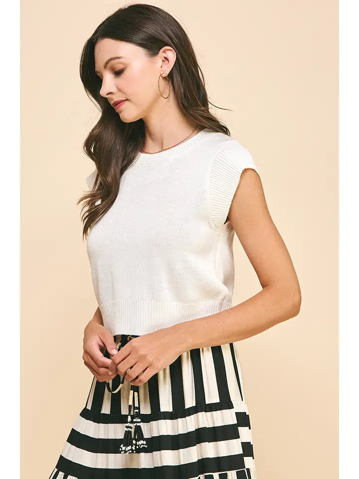 Cap Sleeve Knit Top - Pure White