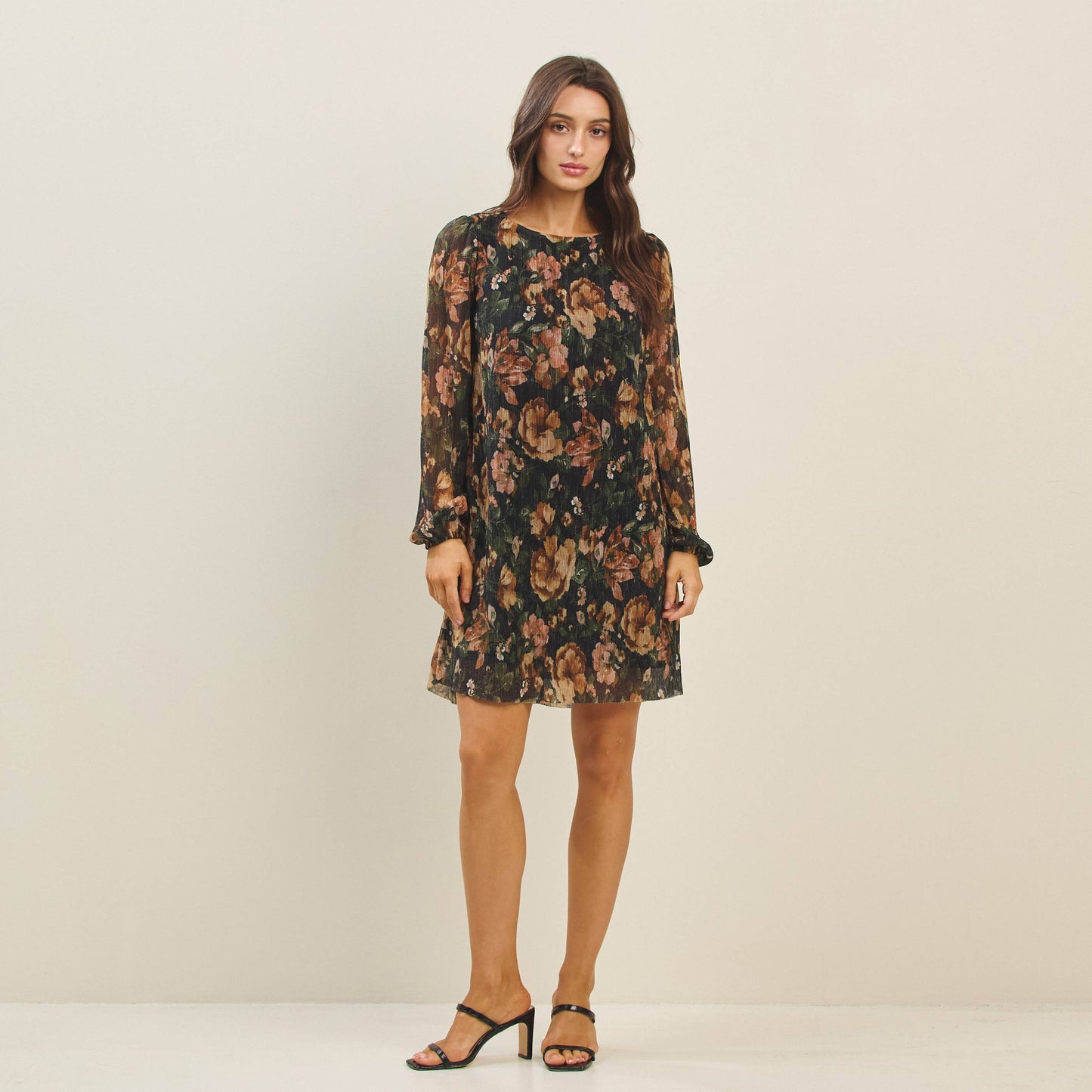 Metallic floral print mini dress