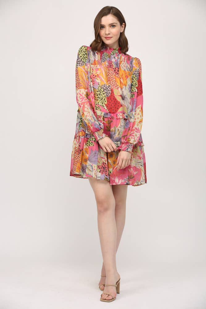 Printed Chiffon Smocked Yoke Dress