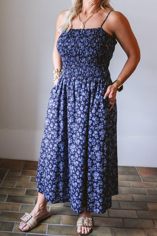 Floral Print Smocked Midi Dress