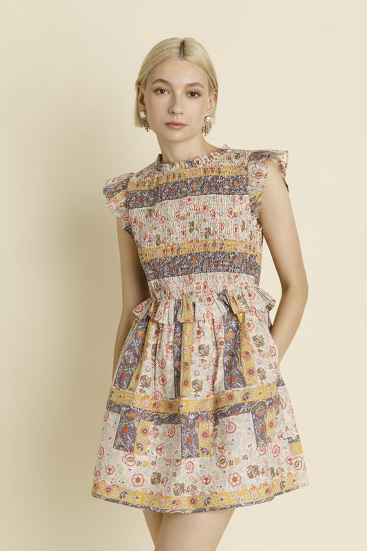 Paisley Charm Smocked Mini Dress