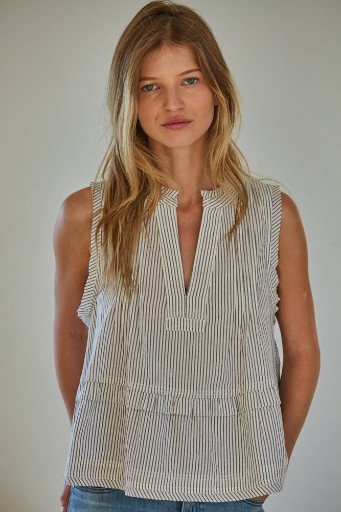 Striped Sleeveless  Top - Cream/Black
