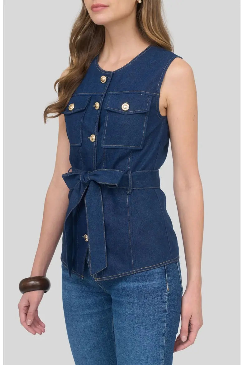 Tie Waist Denim Vest