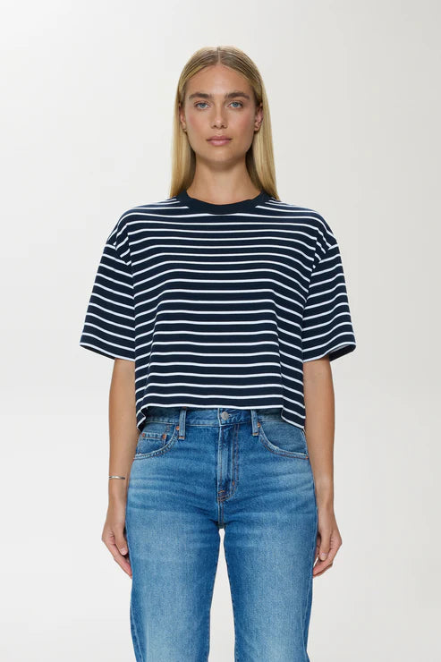 Pistola Mae Cropped Tee - Navy White Stripe
