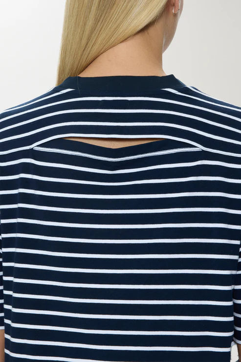 Pistola Mae Cropped Tee - Navy White Stripe