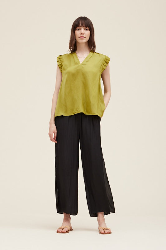 Martini Ruffle Sleeve Satin Blouse