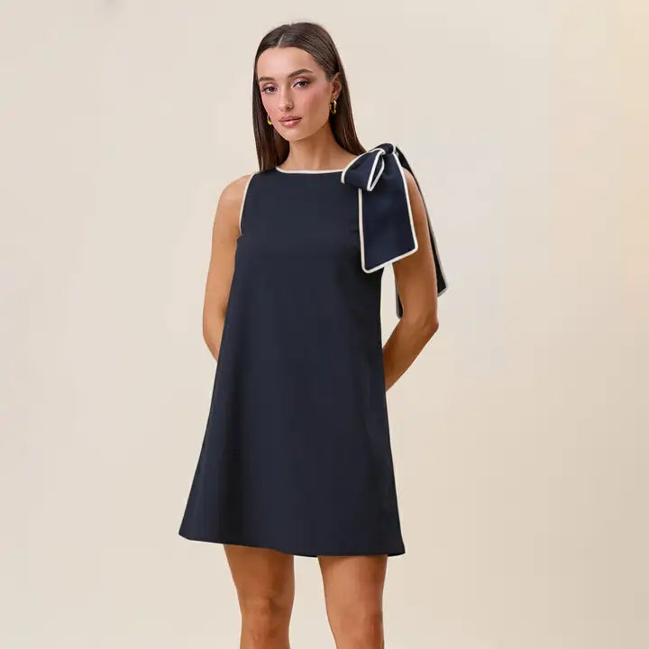Navy Tie Shoulder Sleeveless Mini Dress