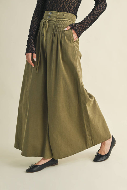 Olive Pintuck Wide Leg Pants