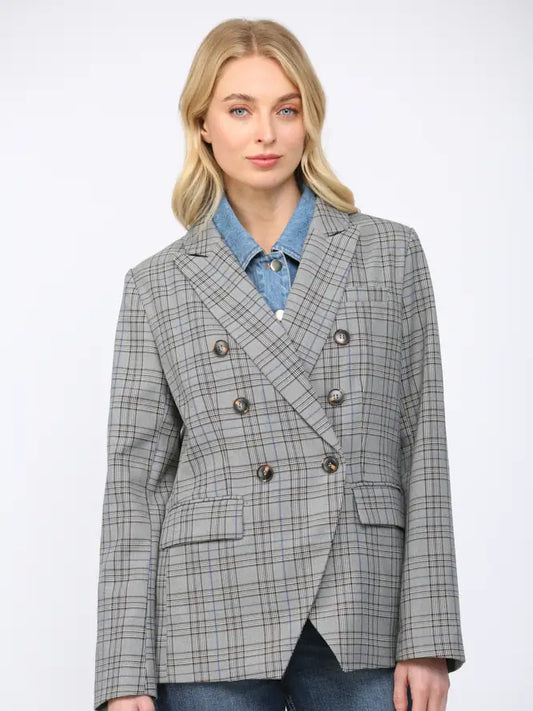 Plaid Blazer w/Denim Shirt Insert