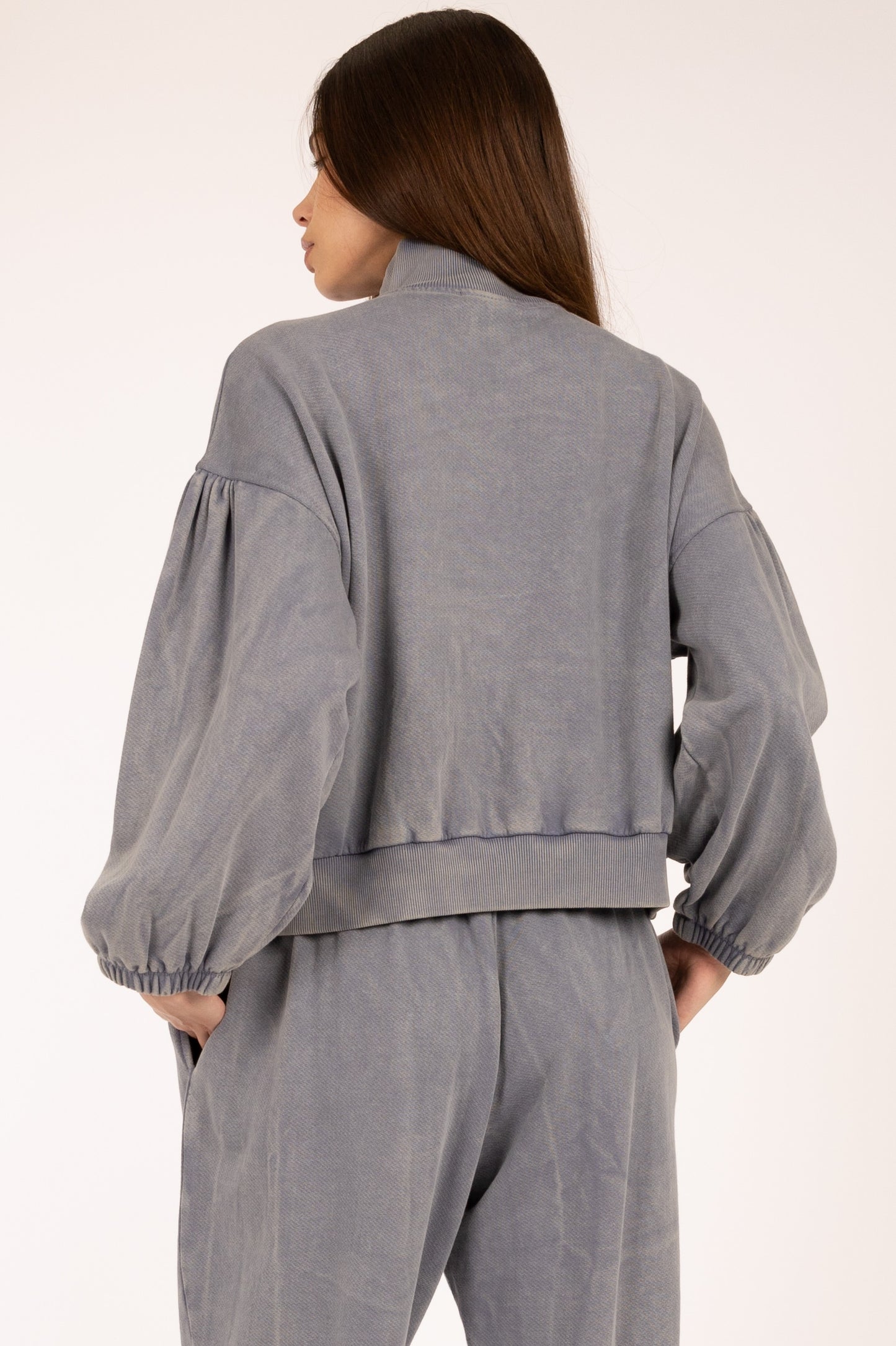 High Neck Puff Sleeve Zip Up Jacket