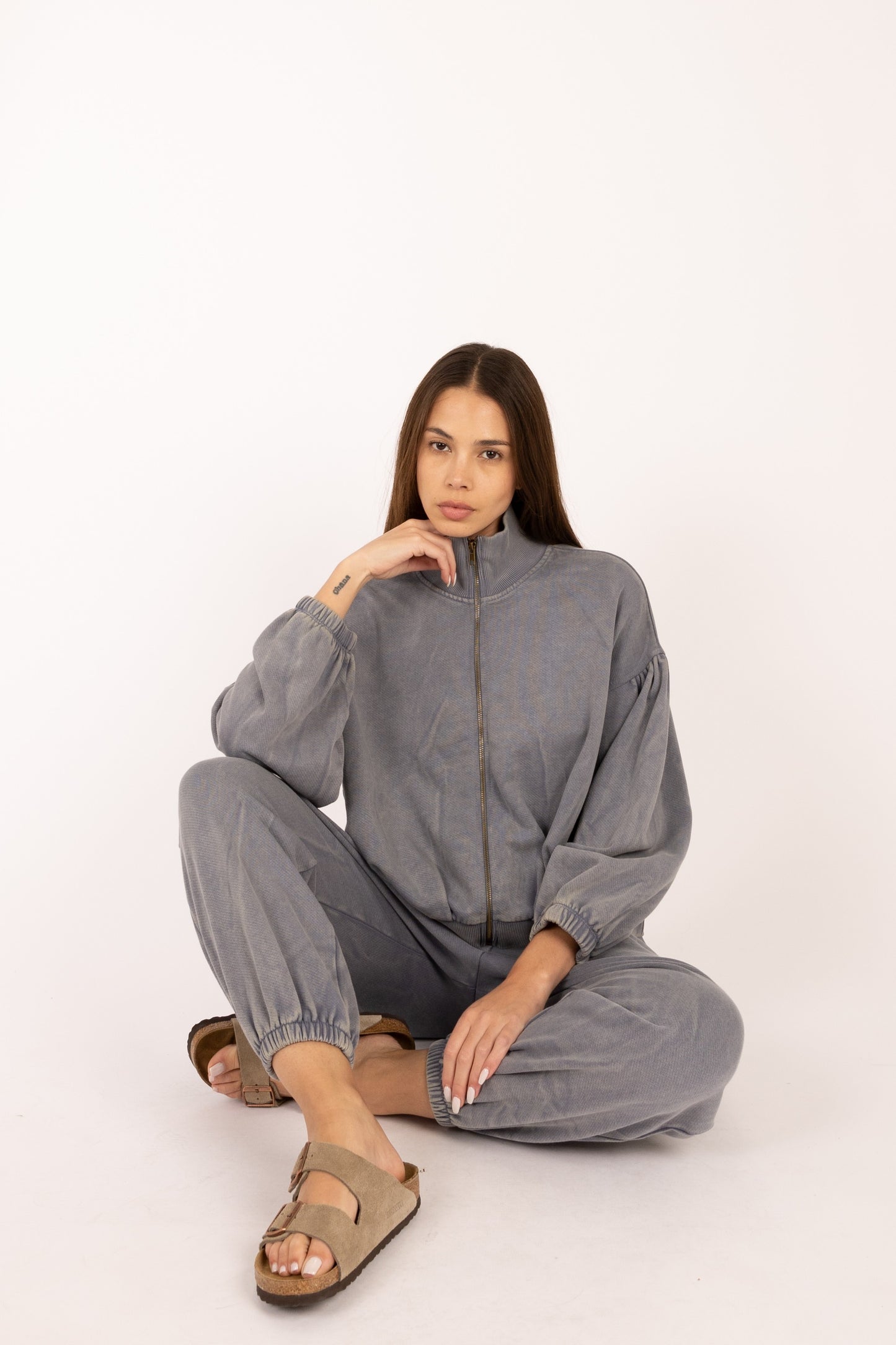 High Neck Puff Sleeve Zip Up Jacket