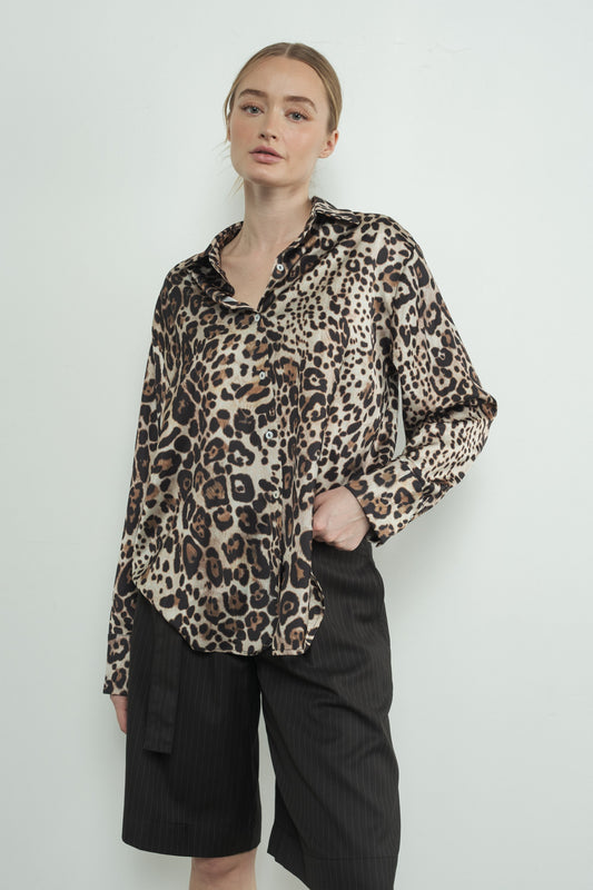 Satin Animal Print Button Down Shirt