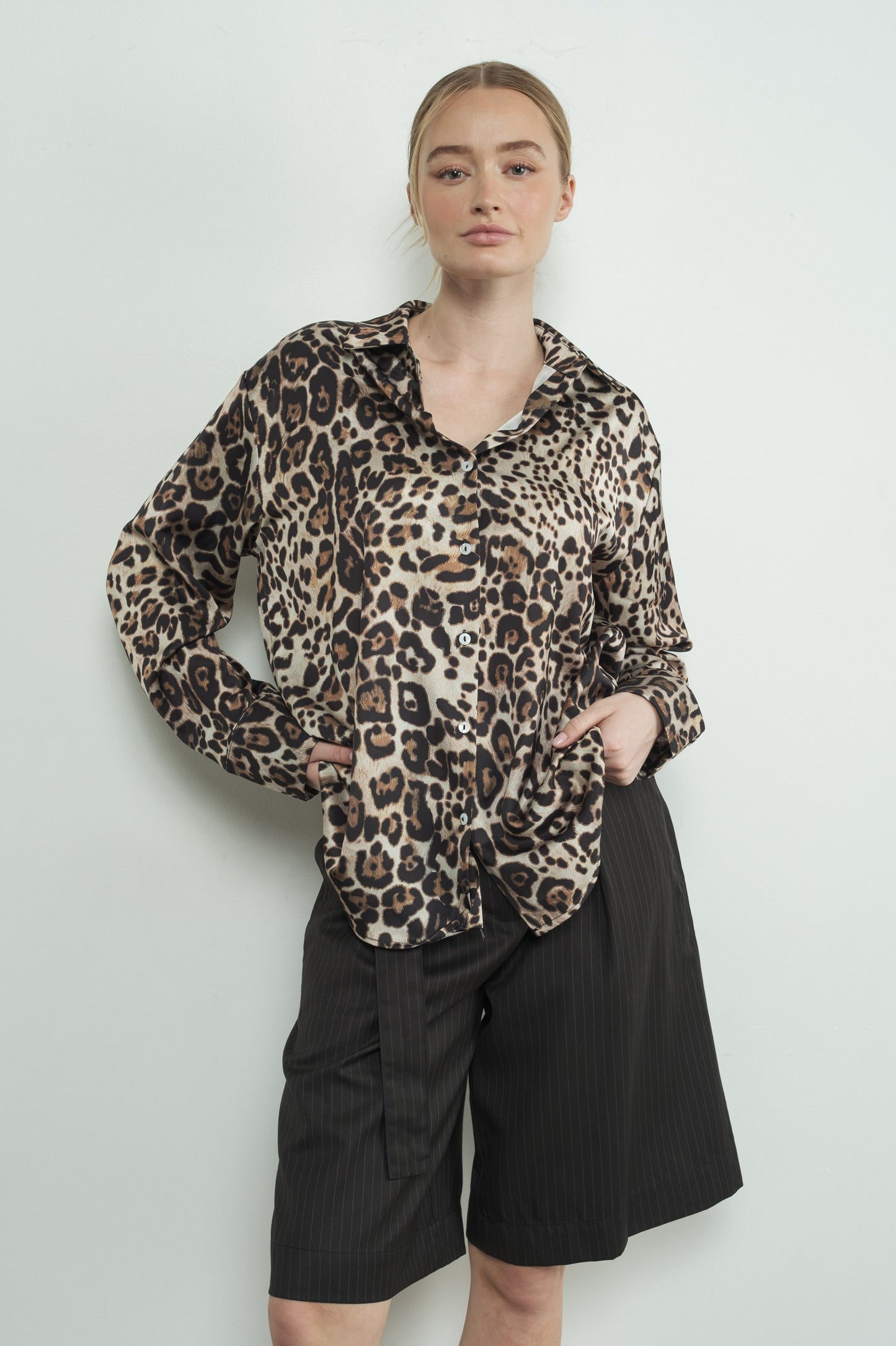Satin Animal Print Button Down Shirt