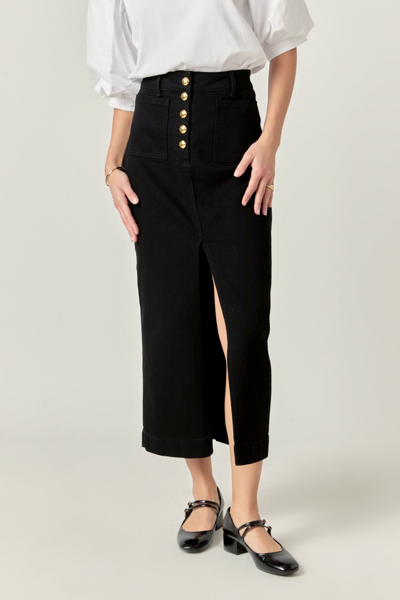 Black Denim Maxi Skirt