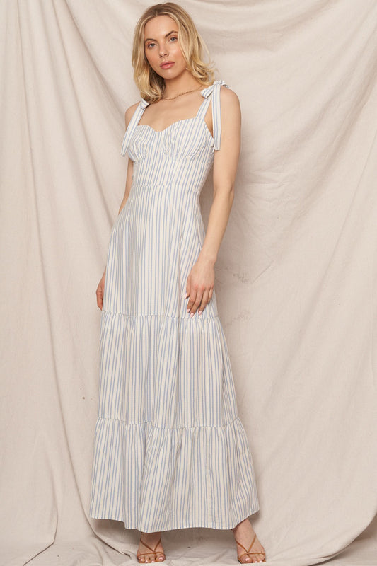 Costal Charm Shoulder-Tie Maxi Dress