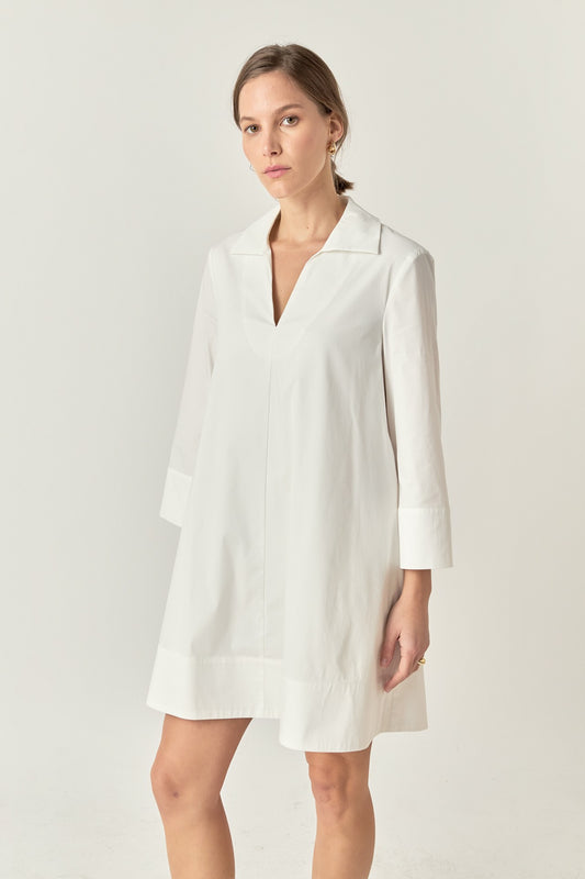 A-Line White Collar Dress