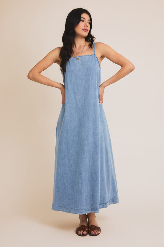 Sleeveless A-Line Denim Maxi Dress