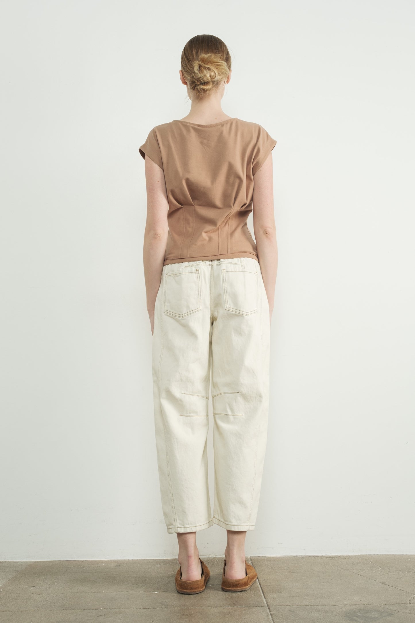 Mocha Pleated Detail Top w/Drop Shoulders