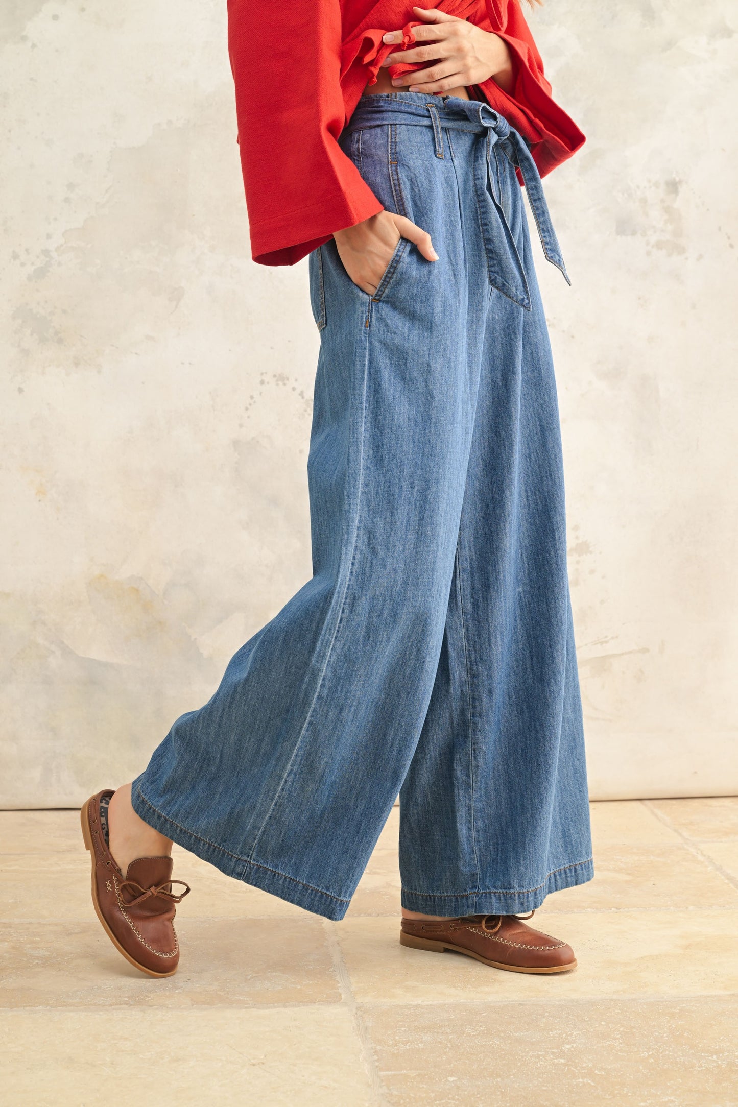 Paperbag Waist Chambray Denim Trousers