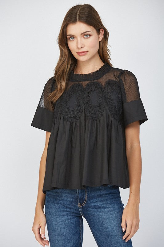 Black Mesh Combined top w/Applique