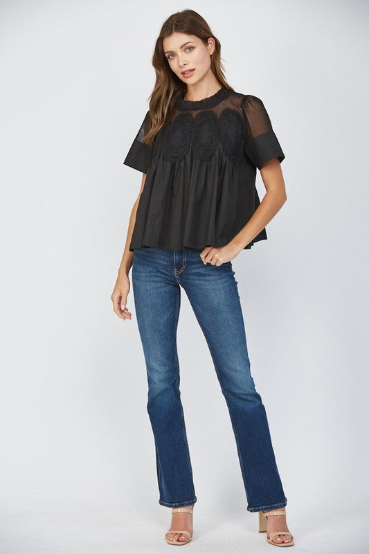 Black Mesh Combined top w/Applique