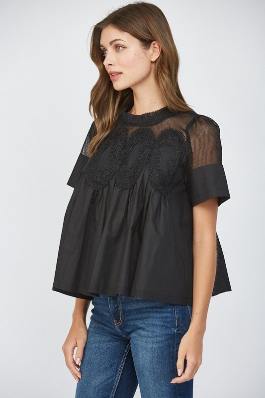 Black Mesh Combined top w/Applique