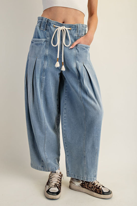Mineral Washed Pleated Barrel Pant