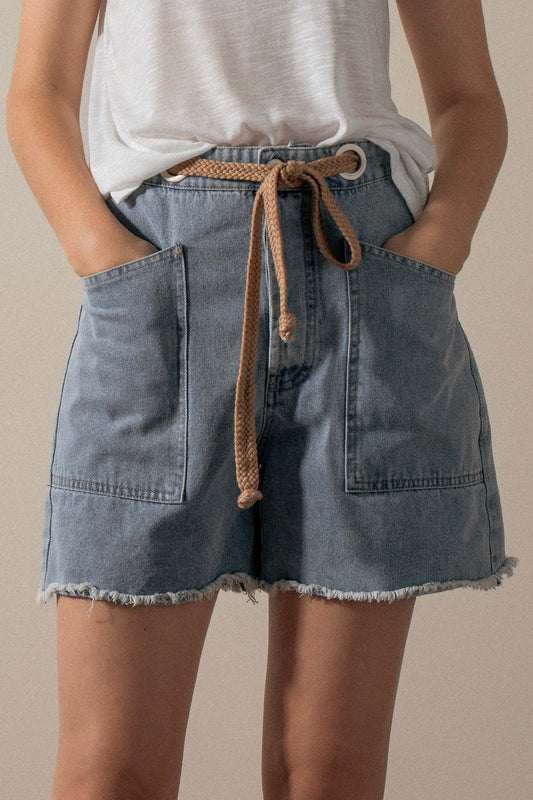 Tie Front High Waisted Denim Shorts