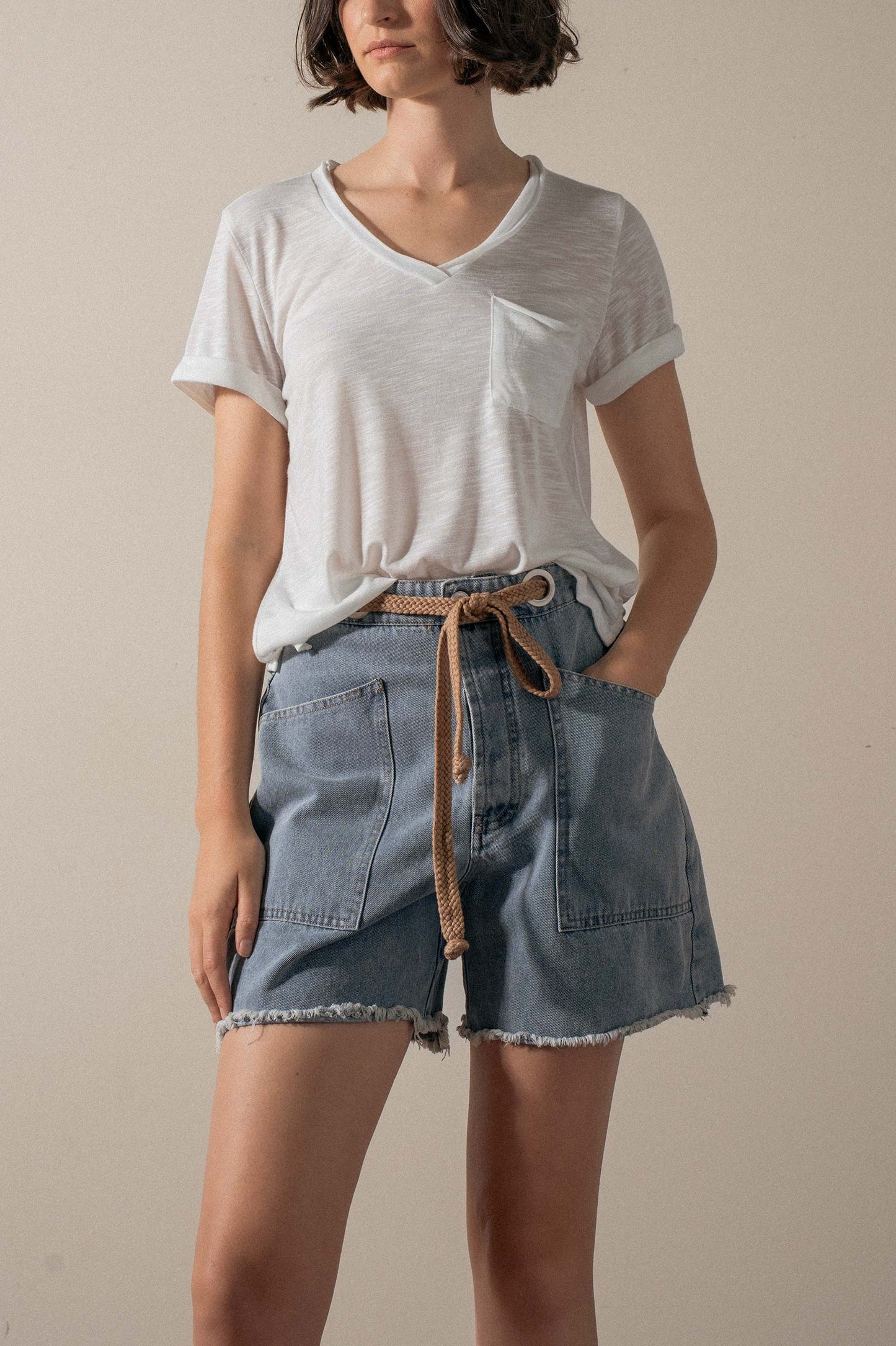 Tie Front High Waisted Denim Shorts