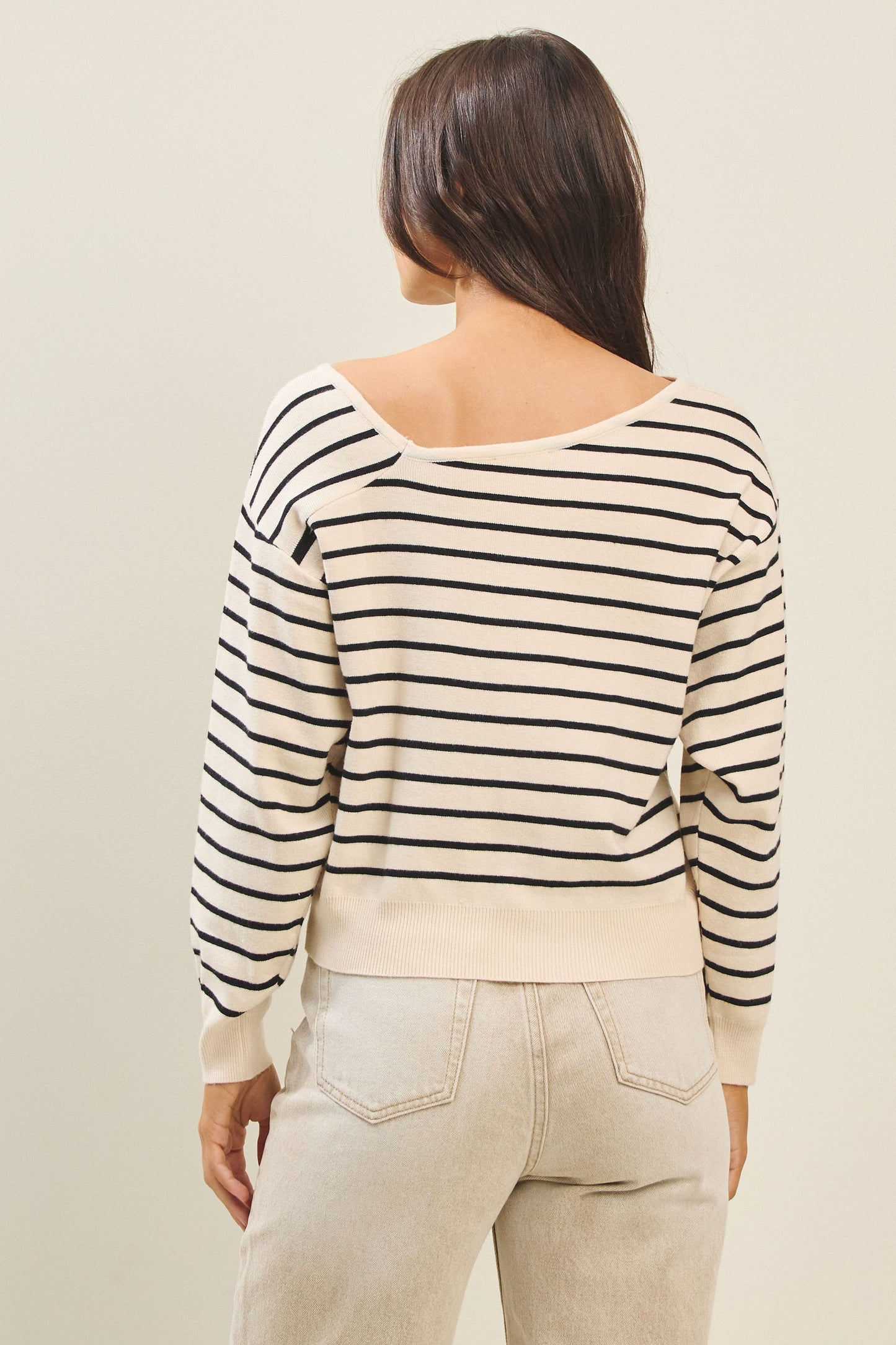 Cream/Black Asymmetric Neckline Sweater