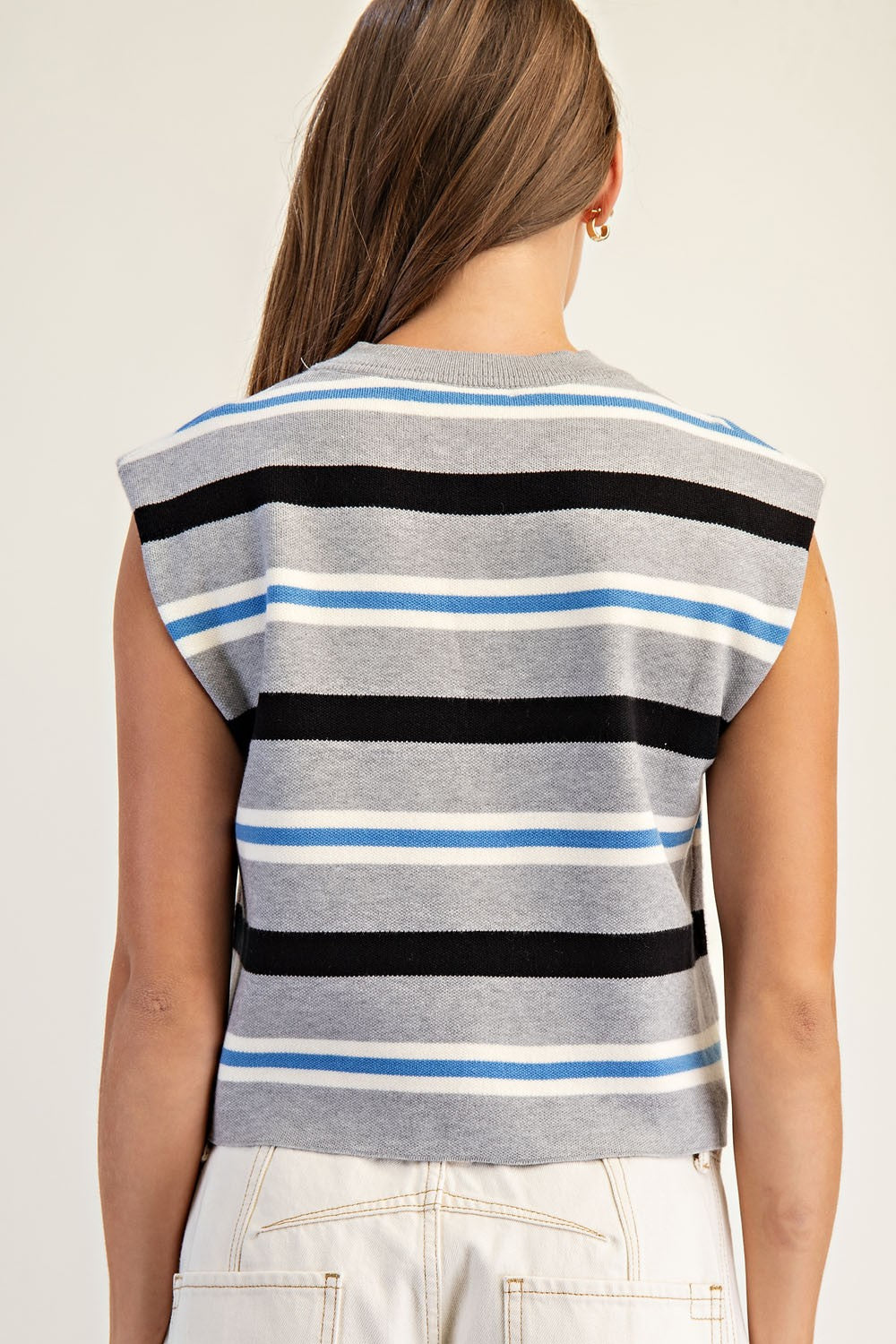 Cap Sleeve Heather Grey Stipe Knit Top