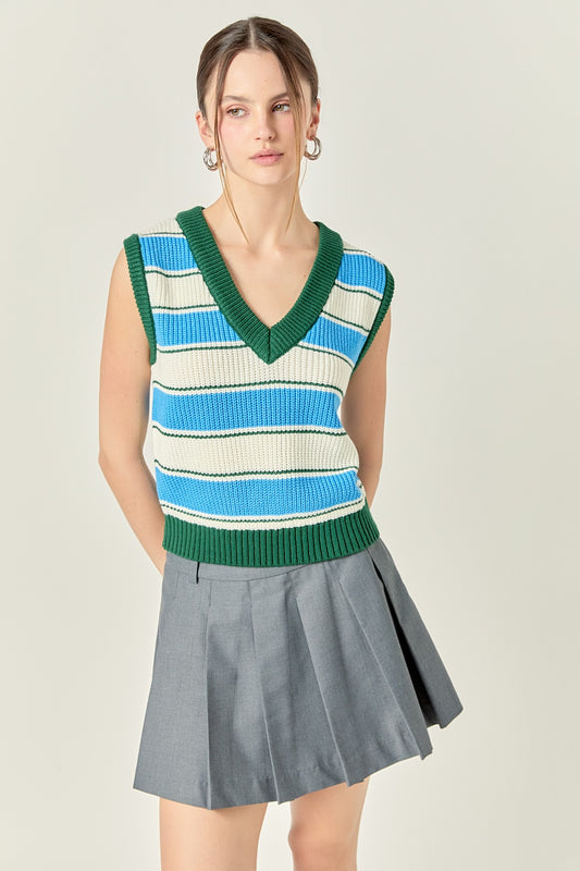 Blue/Green Wide Stripe Knit Top