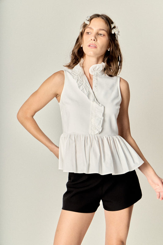 White Sleeveless Ruffle Top