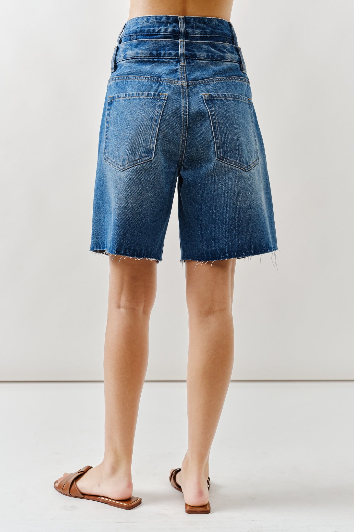 Double Waist Denim Bermuda Shorts