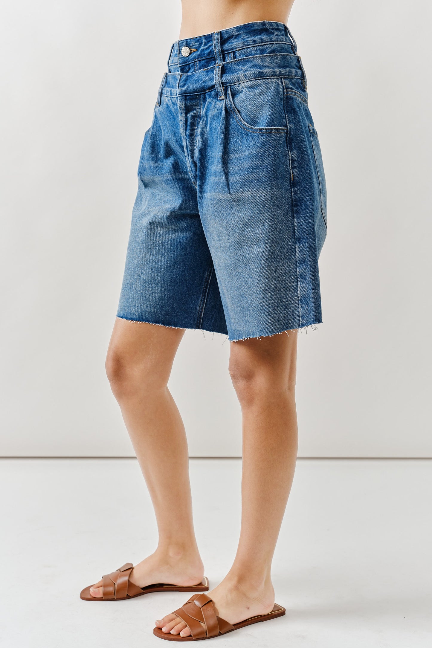 Double Waist Denim Bermuda Shorts