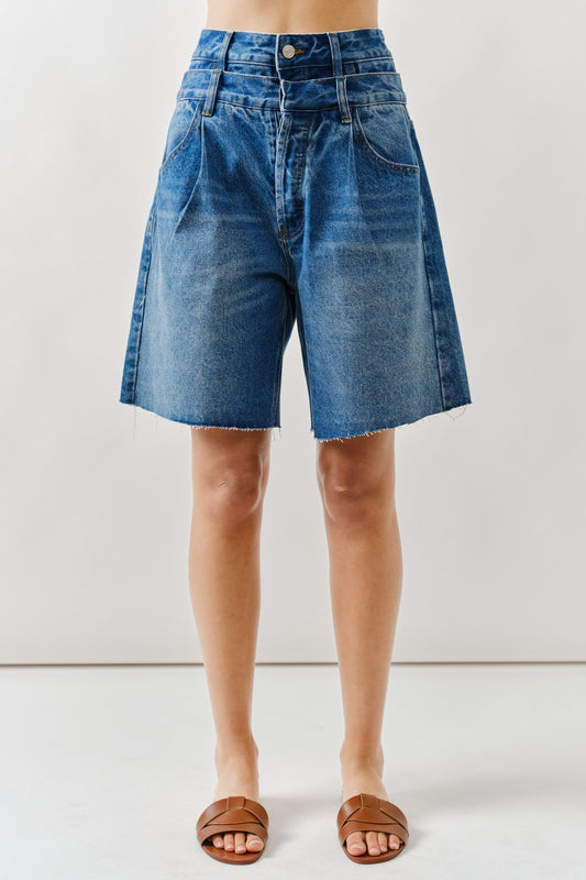 Double Waist Denim Bermuda Shorts